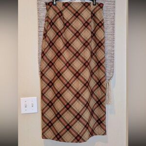 Studio C Plaid Maxi Skirt in Tan and Red